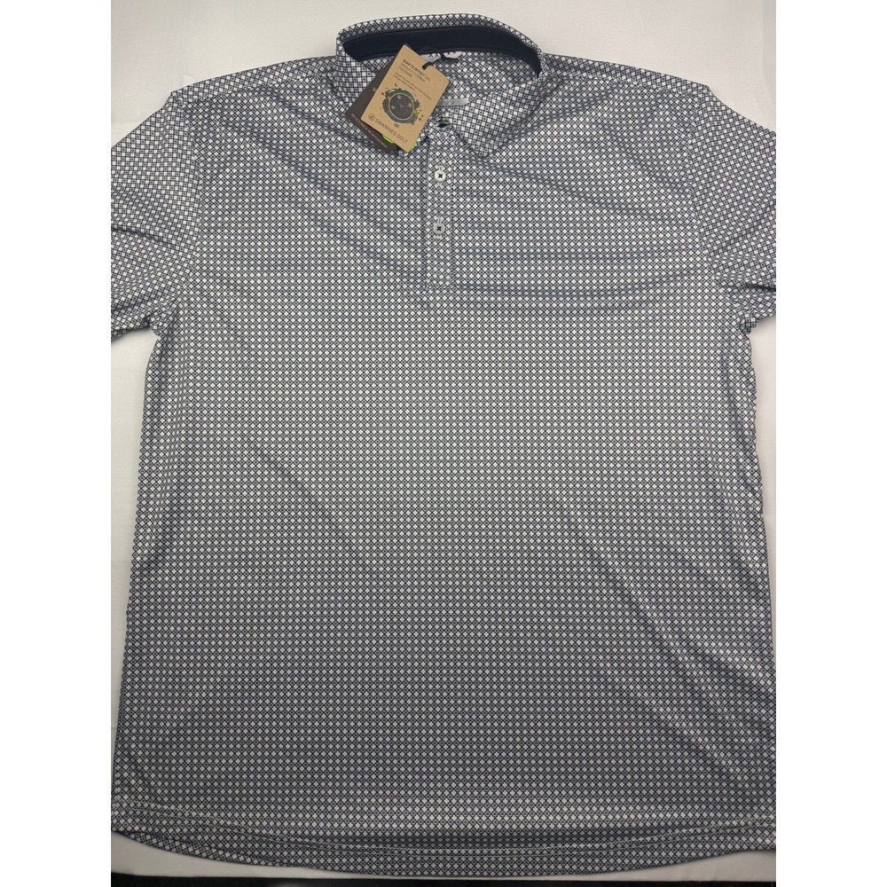 Swannies Golf Polo XL White Navy Geometric Print Short Sleeve AOP NWT